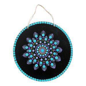 OOAK Handmade Mandala Dot Painting | Hanging Round Wall Art 11.5" | Turquoise